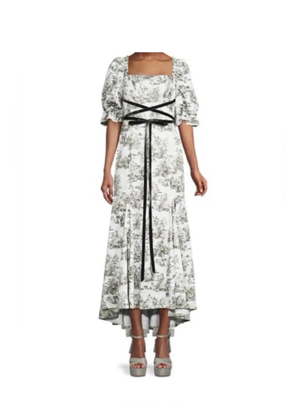 Antonio Melani x Nicola Bathie Hallie Stretch Jacquard Puff Sleeve Tea Gown